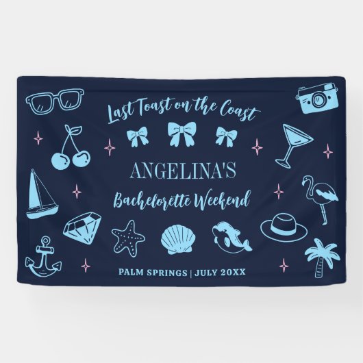 Beach Bachelorette Party Welkom Doodle Spandoek (Horizontaal)