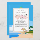 'Beach Bachelorette' Uitnodiging voor kippen feest (Voorkant / Achterkant)