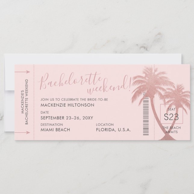 Beach Bachelorette Weekend Boarding Pass Ticket (Voorkant)