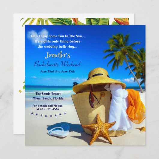 Beach Bachelorette Weekend Invitation Kaart (Voorkant / Achterkant)
