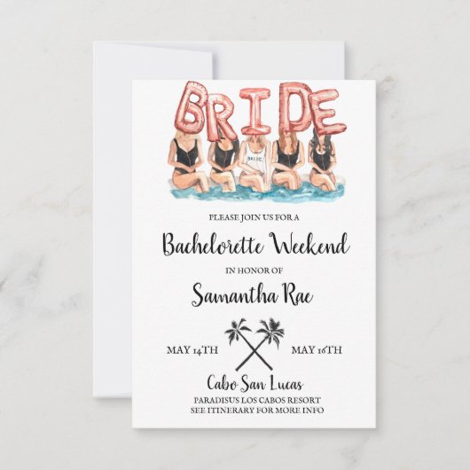 Beach Bachelorette Weekend Invitation Poolside Bac Kaart (Voorkant)