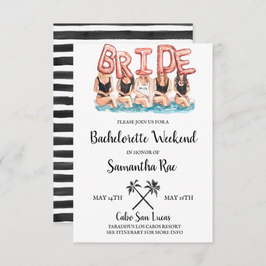 Beach Bachelorette Weekend Invitation Poolside Bac Kaart (Voorkant / Achterkant)