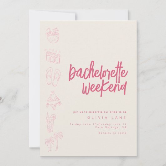 Beach Bachelorette Weekend Uitnodiging en schema (Voorkant)