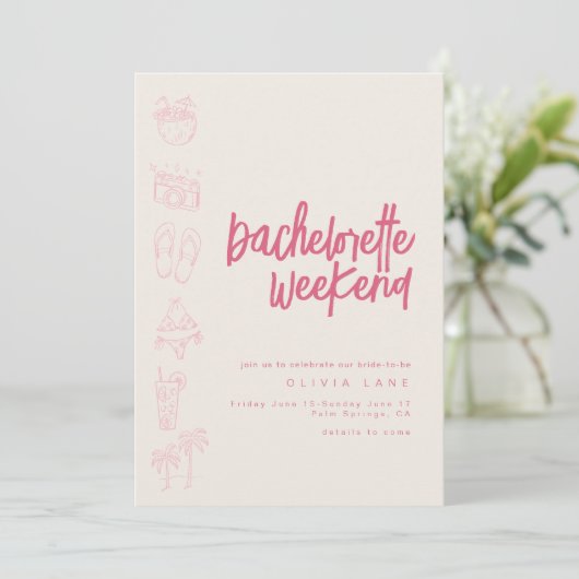 Beach Bachelorette Weekend Uitnodiging en schema (Staand voorkant)