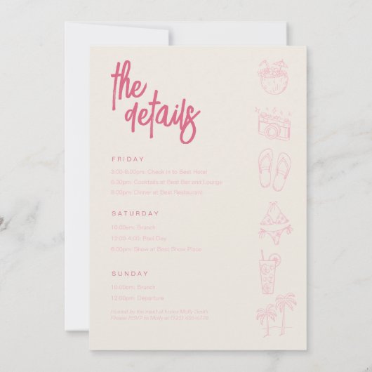 Beach Bachelorette Weekend Uitnodiging en schema (Achterkant)