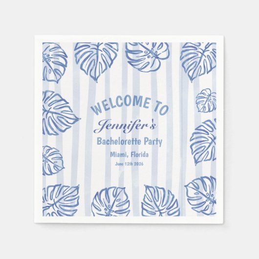 Beach BACHELORETTE Whimsical Blue palm leaves Servet (Voorkant)