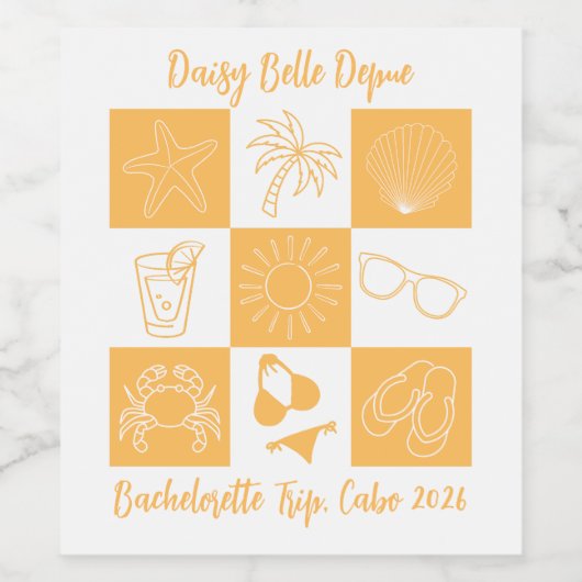 Beach Bachelorette Yellow Wijn Etiket (Enkel label)