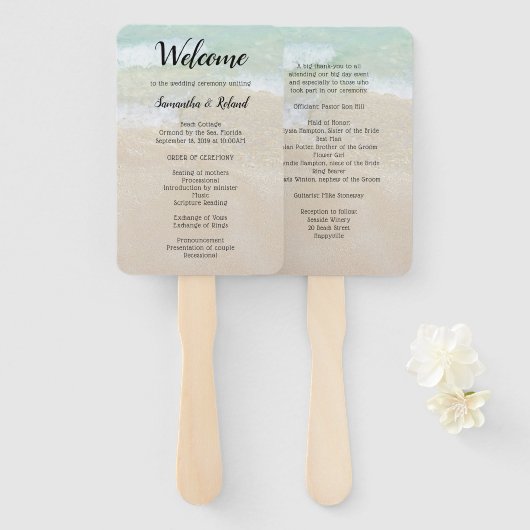 Beach Background Fan Wedding Programs Welcome Handwaaier (Voorkant en achterkant)