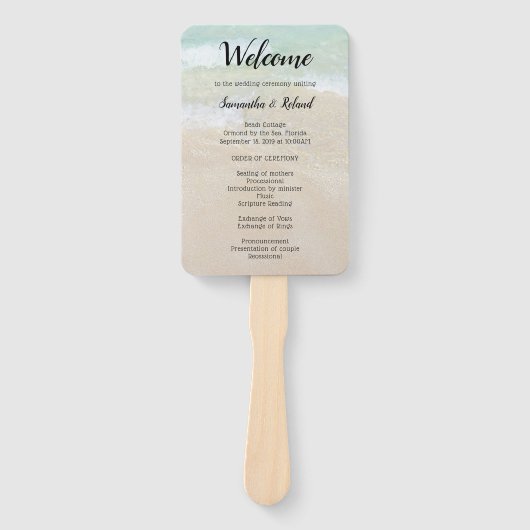 Beach Background Fan Wedding Programs Welcome Handwaaier (Voorkant)