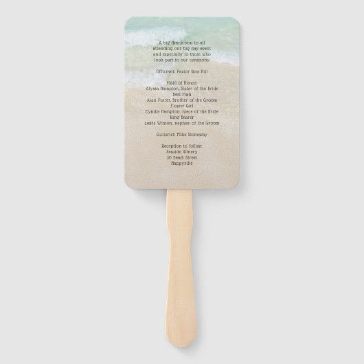 Beach Background Fan Wedding Programs Welcome Handwaaier (Achterkant)