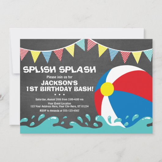 Beach Ball Birthday Uitnodiging | Pool Party Invit (Voorkant)