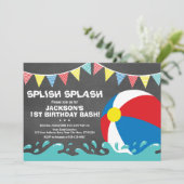 Beach Ball Birthday Uitnodiging | Pool Party Invit (Staand voorkant)