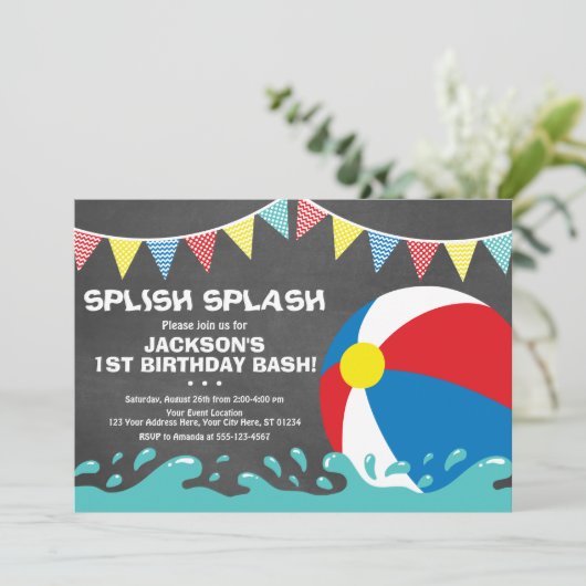 Beach Ball Birthday Uitnodiging | Pool Party Invit (Staand voorkant)