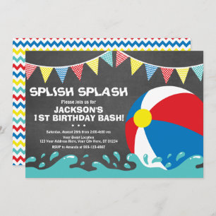 Beach Ball Birthday Uitnodiging   Pool Party Invit