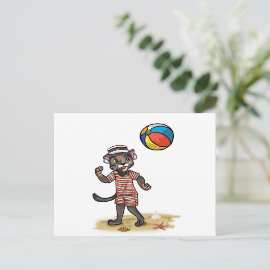 beach ball Kitty Briefkaart (Staand voorkant)