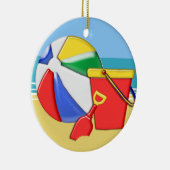 Beach Ball, Pail & Shovel bij de Shore Keramisch Ornament (Rechts)