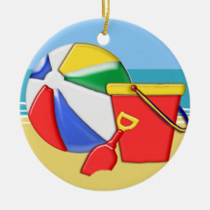 Beach Ball, Pail & Shovel bij de Shore Keramisch Ornament