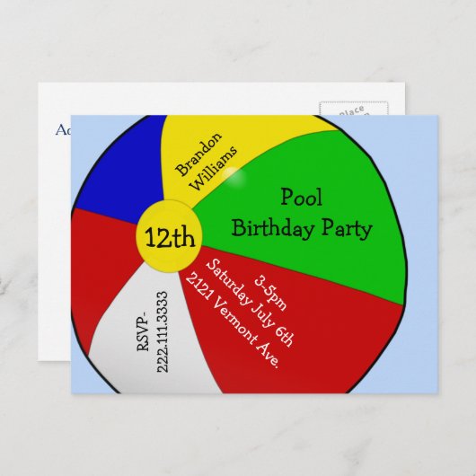 Beach Ball Party Invitation Post Kaart (Voorkant / Achterkant)