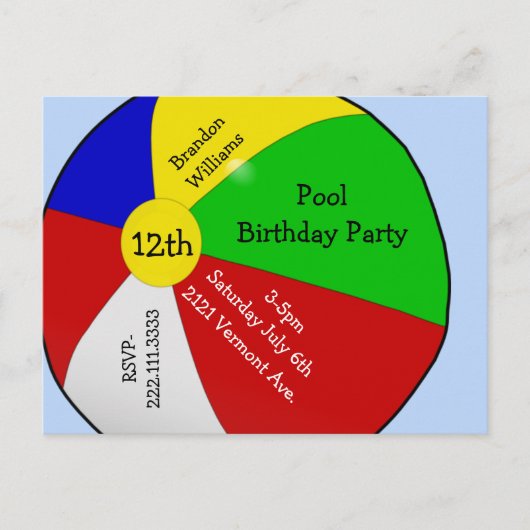 Beach Ball Party Invitation Post Kaart (Voorkant)