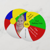 Beach Ball Photo Birthday Party Invitation Kaart (Voorkant / Achterkant)