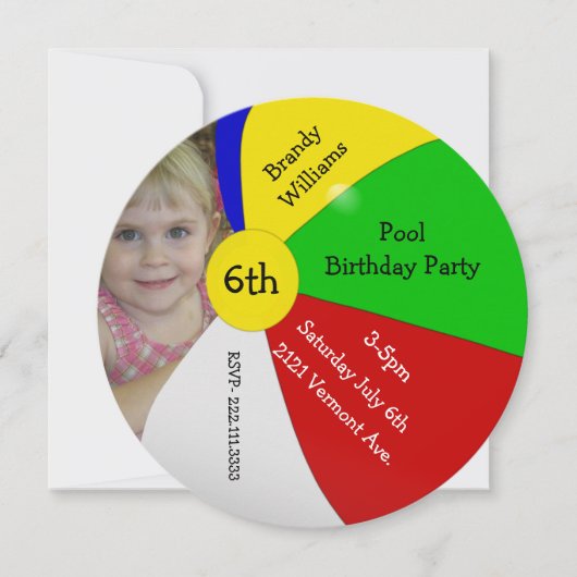 Beach Ball Photo Birthday Party Invitation Kaart (Voorkant)