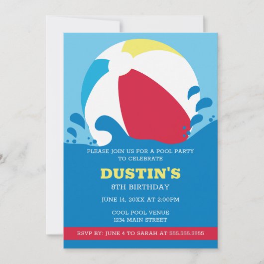 Beach Ball Pool Kind's verjaardagsfeestje uitnodig Kaart (Voorkant)