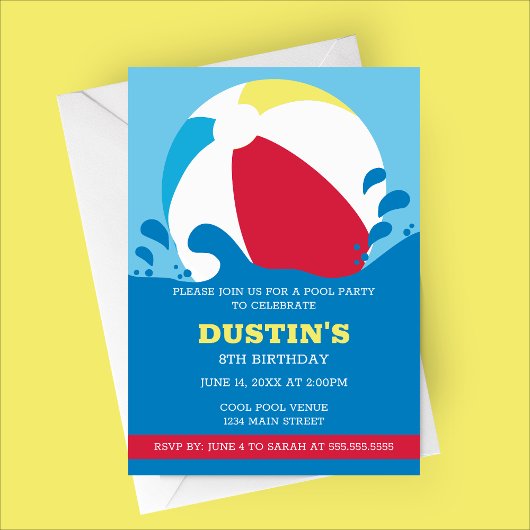 Beach Ball Pool Kind's verjaardagsfeestje uitnodig Kaart