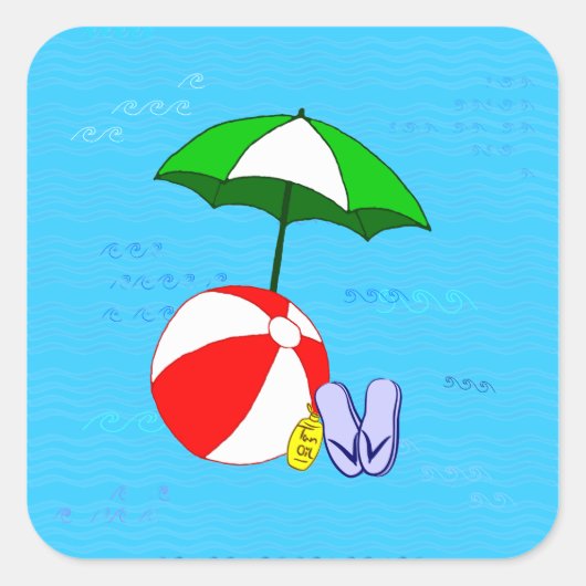 Beach Ball Pool Paraplu Blue Waves Sticker (Voorkant)
