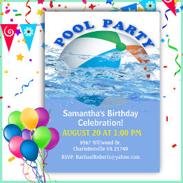 Beach Ball Pool Party Birthday Invitation Kaart