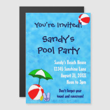 Beach Ball Pool Party Custom Invitation Magnet