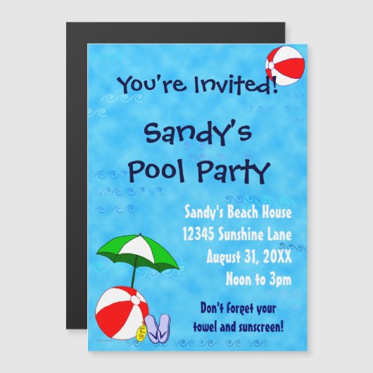 Beach Ball Pool Party Custom Invitation Magnet Magnetische Uitnodiging (Voorkant / Achterkant)