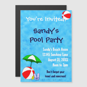 Beach Ball Pool Party Custom Invitation Sjabloon Magnetische Uitnodiging