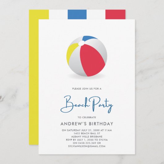 Beach Ball Pool Party-uitnodiging Kaart (Voorkant / Achterkant)