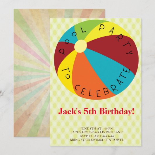 Beach Ball Pool Party-uitnodigingen Kaart (Voorkant / Achterkant)