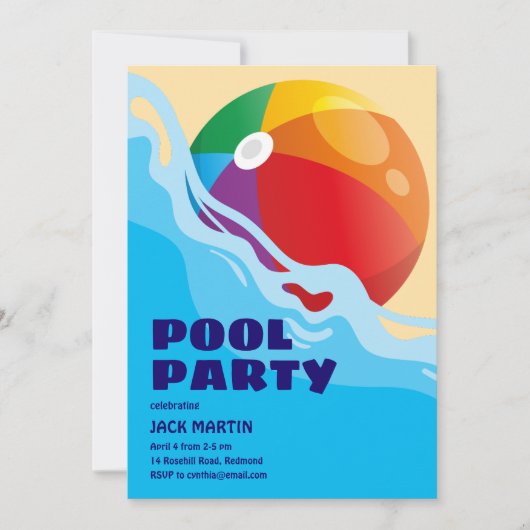 Beach Ball Pool thema verjaardagsuitnodiging Kaart (Voorkant)