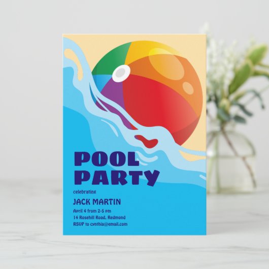 Beach Ball Pool thema verjaardagsuitnodiging Kaart (Staand voorkant)