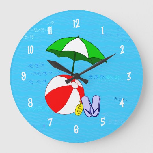 Beach Ball Pool Toys Wall Clock White Numbers Grote Klok (Voorkant)