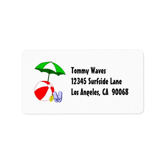 Beach Ball Pool Umbrella Address Label Sjabloon (Voorkant)