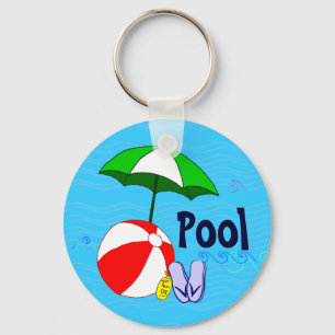 Beach Ball Pool Umbrella Blue Waves Pool Sleutelha Sleutelhanger