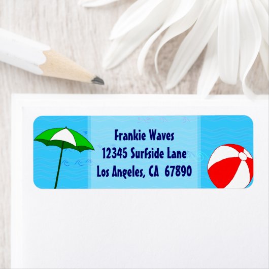 Beach Ball Pool Umbrella Custom Address Label (Insitu)