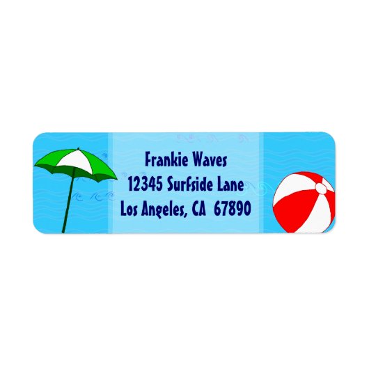 Beach Ball Pool Umbrella Custom Address Label (Voorkant)