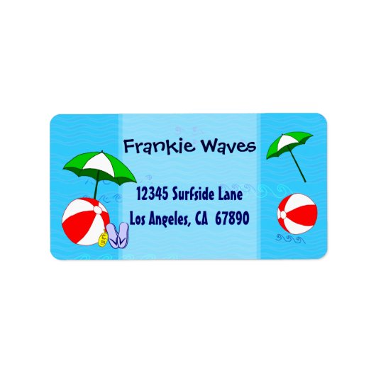 Beach Ball Pool Umbrella Custom Address Label (Voorkant)