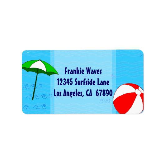 Beach Ball Pool Umbrella Custom Address Label (Voorkant)