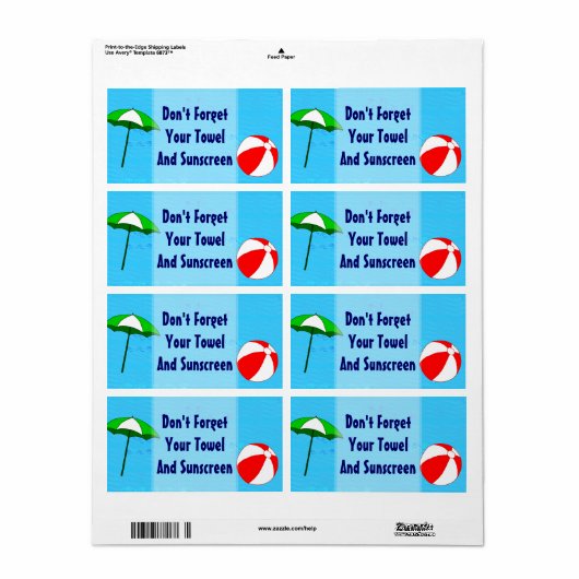 Beach Ball Pool Umbrella Custom Label Large (Full Sheet)