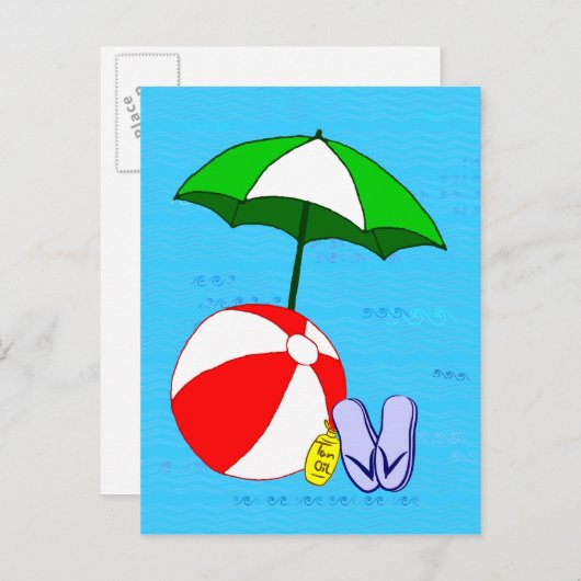 Beach Ball Pool Umbrella Sjabloon Briefkaart (Voorkant / Achterkant)