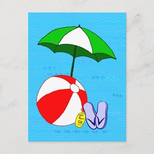Beach Ball Pool Umbrella Sjabloon Briefkaart (Voorkant)