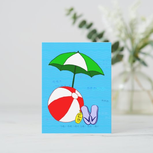 Beach Ball Pool Umbrella Sjabloon Briefkaart (Staand voorkant)