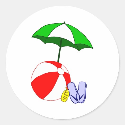 Beach Ball Pool Umbrella Sjabloon Ronde Sticker (Voorkant)