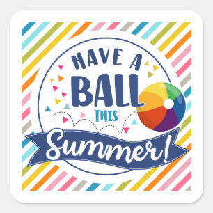 Beach ball printable cadeau label, hebben een bal vierkante sticker