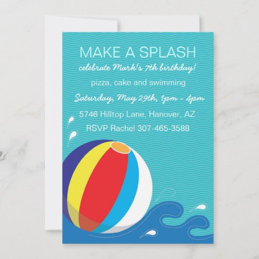 Beach Ball Swimming Birthday Party Invitation Kaart (Voorkant)